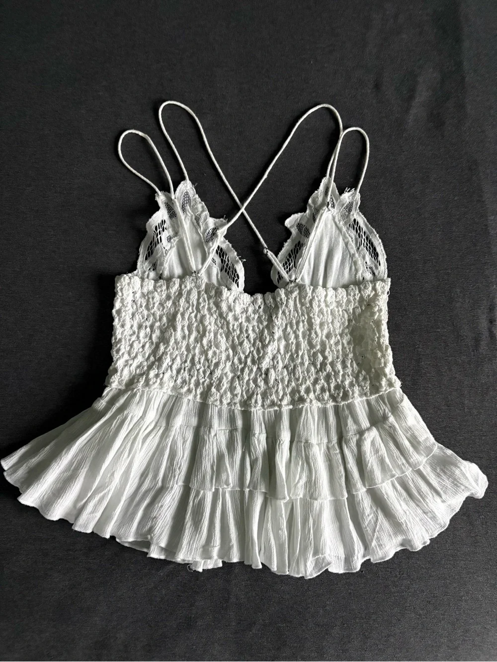 Free People White Lace Ruffled Camisole
